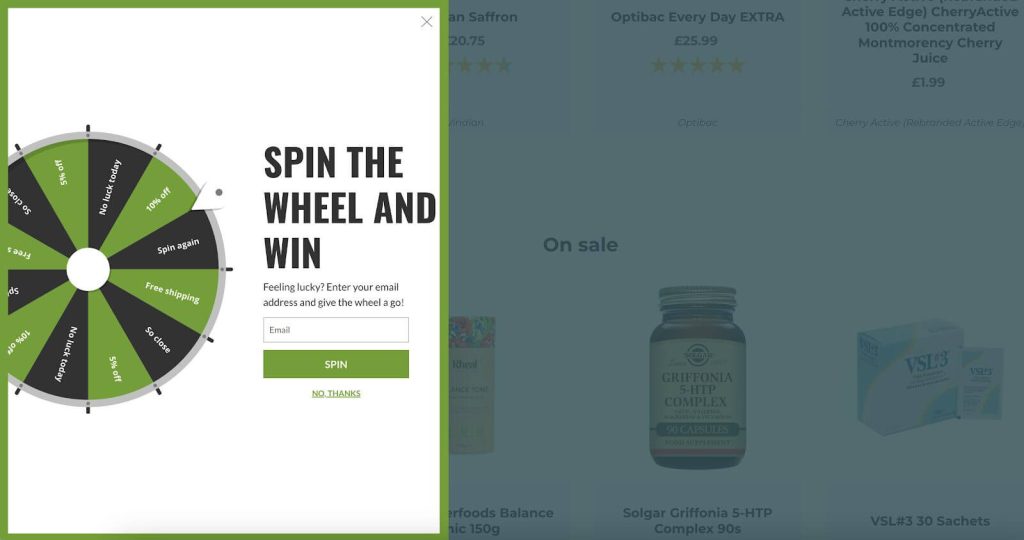 Spin the wheel gamified newsletter subscription form
