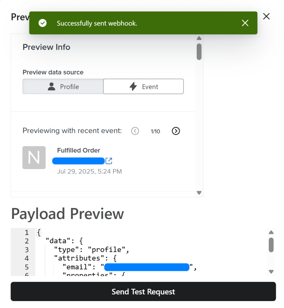 Successfully sent webhook